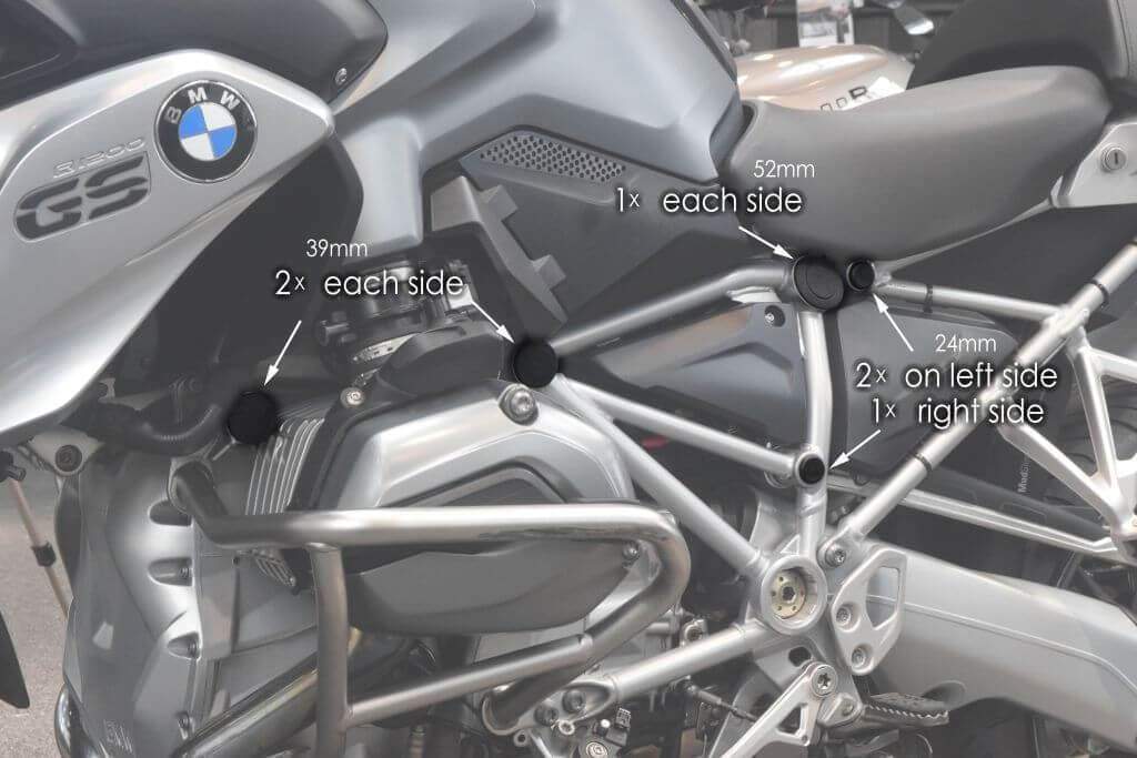 Frame End Caps | Matte Black | BMW R1200 GS 2013>2018 - Bikerr