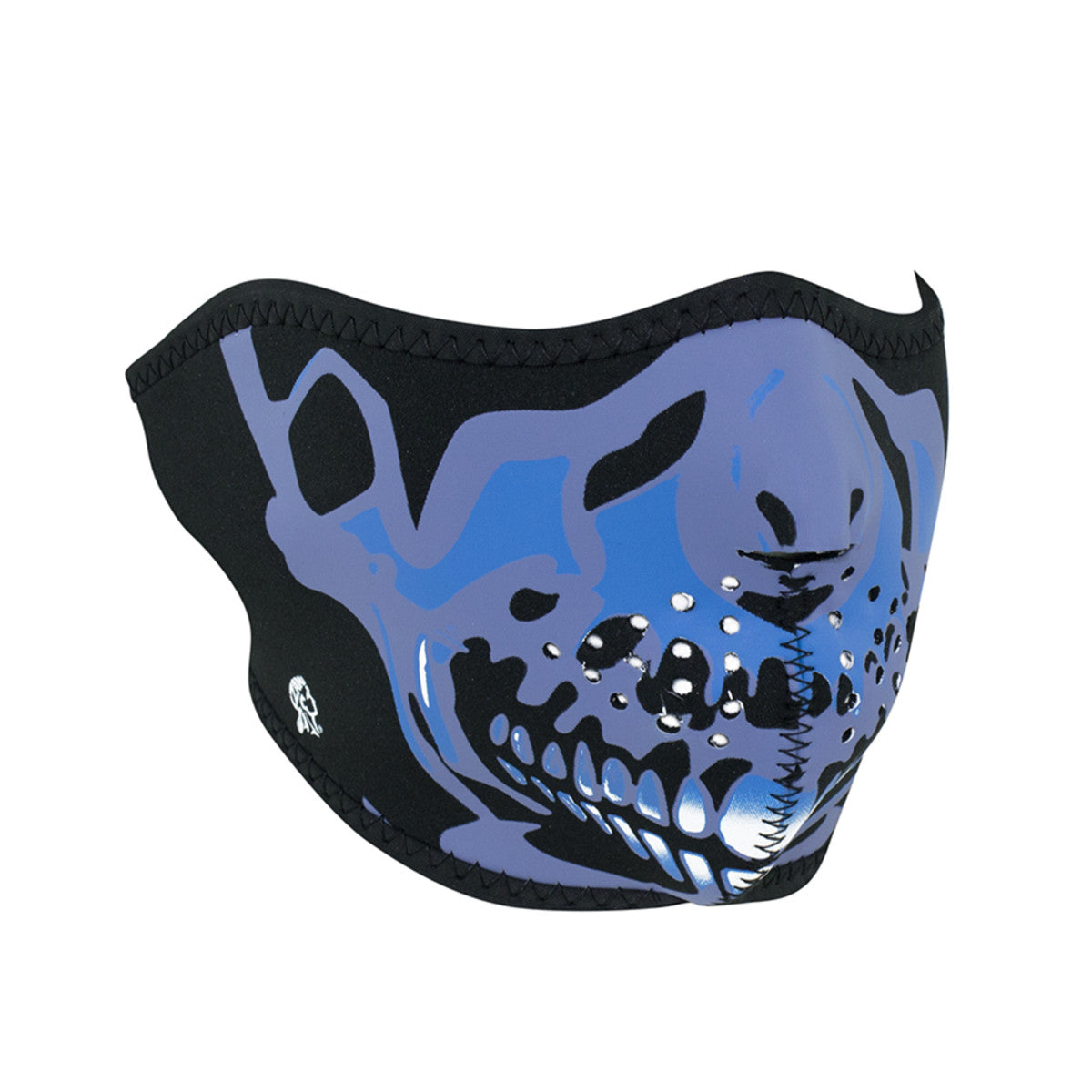 Half Mask Neoprene Blue Chrome Skull - Bikerr