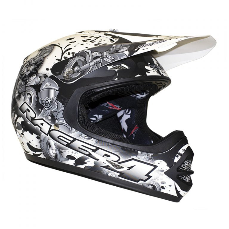 Racer 4 Kids Matt Black/White Helmet - Bikerr